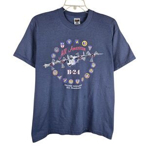 VINTAGE Collins Foundation  B-24 Bomber Stow MA T-Shirt Large Blue Military